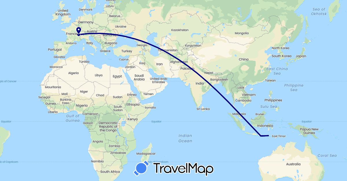 TravelMap itinerary: driving in Switzerland, Indonesia (Asia, Europe)
